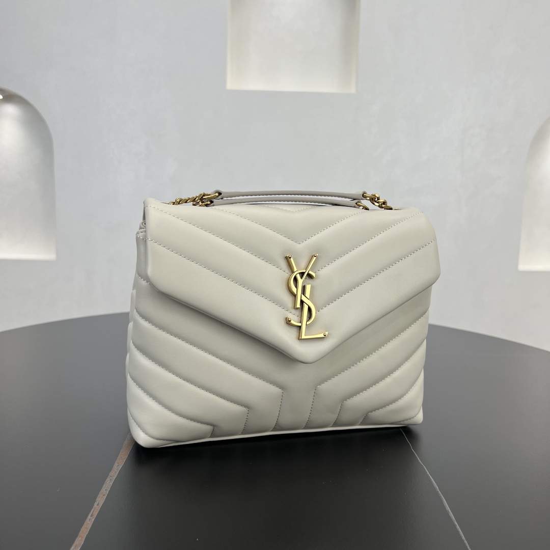 Saint Laurent Loulou Small Quilted Calfskin Shoulder Bag Handbag White 494699 Gold